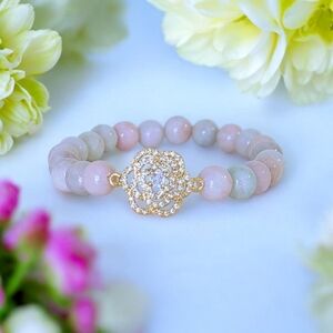 Pink Opal Bracelet With Cubic Zirconia Charm